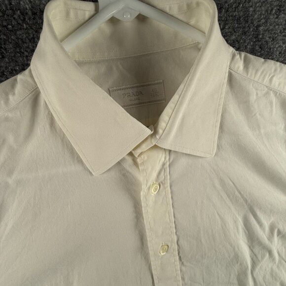 PRADA Size 40 (15.75) Long Sleeve Button Up Men Cotton Stretch Designer Ivory - Picture 7 of 16